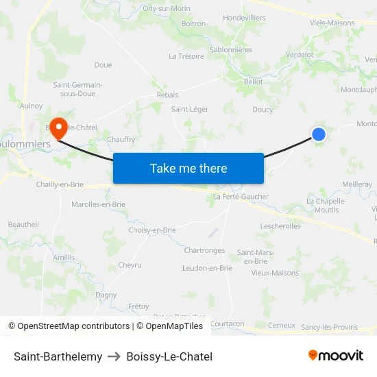 Saint-Barthelemy to Boissy-Le-Chatel map