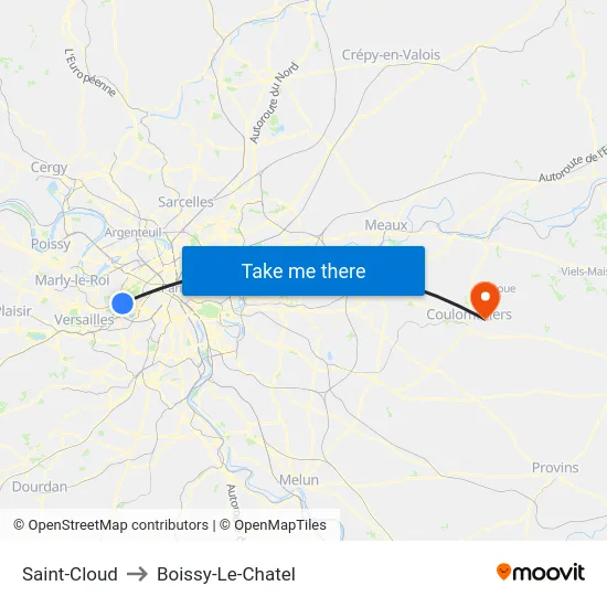 Saint-Cloud to Boissy-Le-Chatel map
