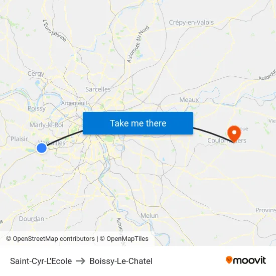 Saint-Cyr-L'Ecole to Boissy-Le-Chatel map