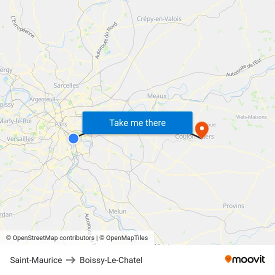 Saint-Maurice to Boissy-Le-Chatel map