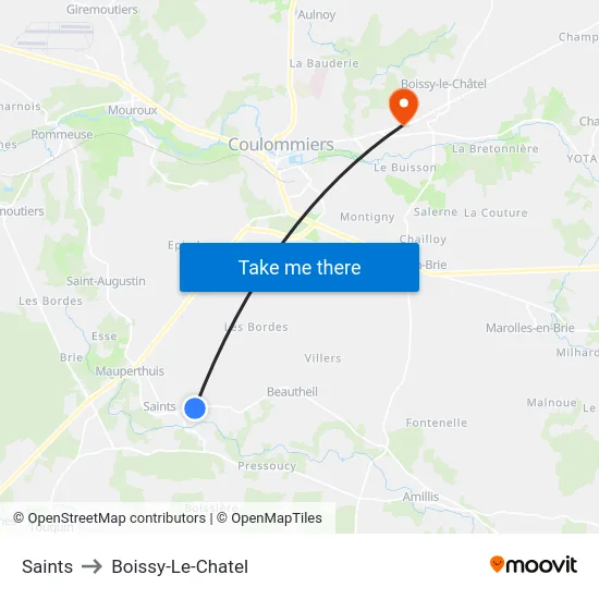Saints to Boissy-Le-Chatel map