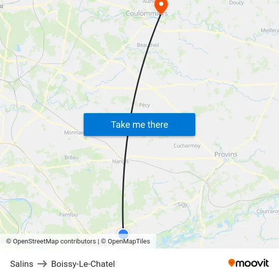 Salins to Boissy-Le-Chatel map