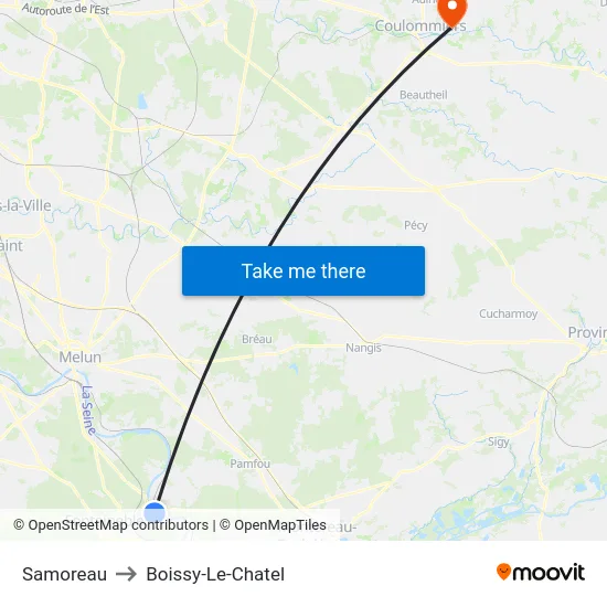 Samoreau to Boissy-Le-Chatel map