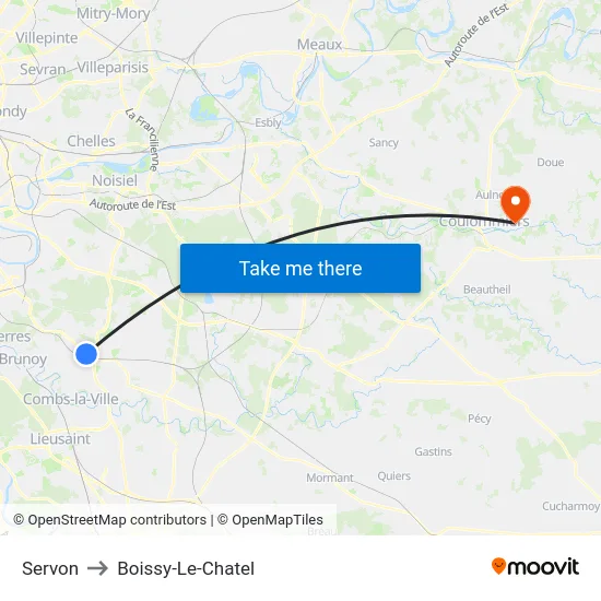Servon to Boissy-Le-Chatel map