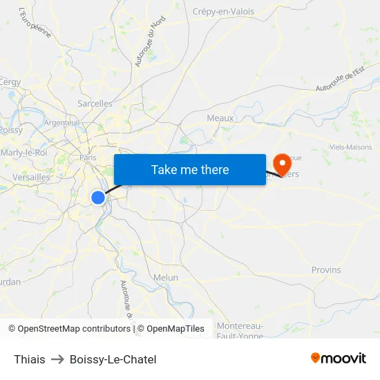 Thiais to Boissy-Le-Chatel map