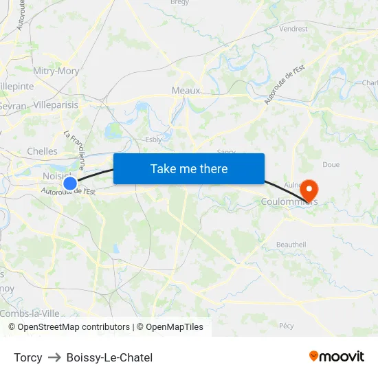 Torcy to Boissy-Le-Chatel map