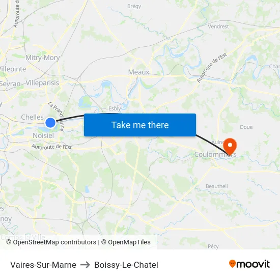 Vaires-Sur-Marne to Boissy-Le-Chatel map