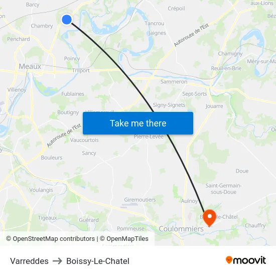 Varreddes to Boissy-Le-Chatel map