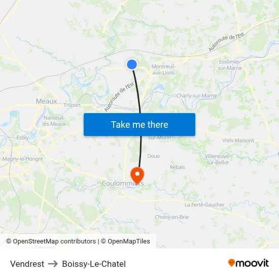 Vendrest to Boissy-Le-Chatel map
