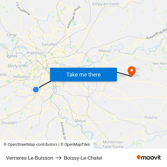 Verrieres-Le-Buisson to Boissy-Le-Chatel map