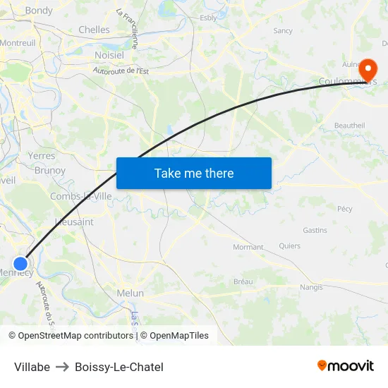 Villabe to Boissy-Le-Chatel map