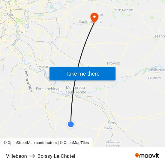 Villebeon to Boissy-Le-Chatel map