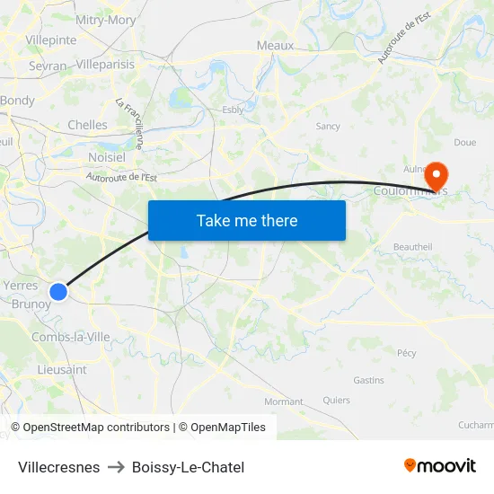 Villecresnes to Boissy-Le-Chatel map