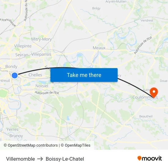 Villemomble to Boissy-Le-Chatel map