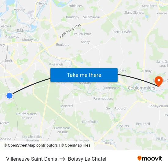 Villeneuve-Saint-Denis to Boissy-Le-Chatel map
