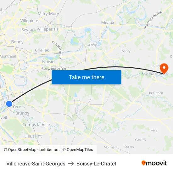 Villeneuve-Saint-Georges to Boissy-Le-Chatel map