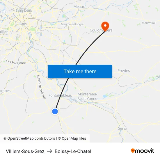 Villiers-Sous-Grez to Boissy-Le-Chatel map