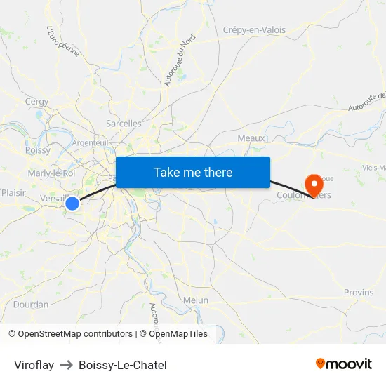 Viroflay to Boissy-Le-Chatel map