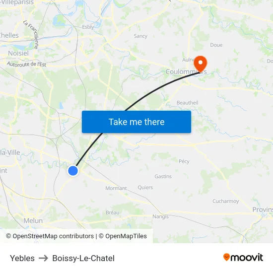 Yebles to Boissy-Le-Chatel map