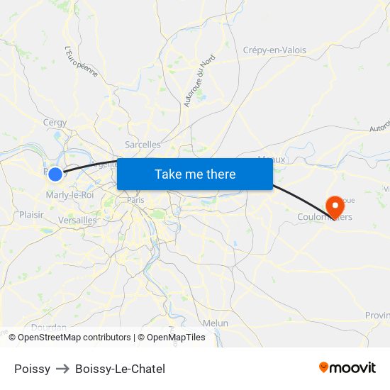 Poissy to Boissy-Le-Chatel map