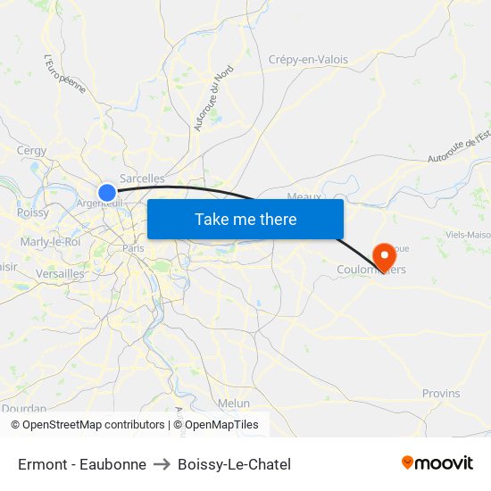Ermont - Eaubonne to Boissy-Le-Chatel map