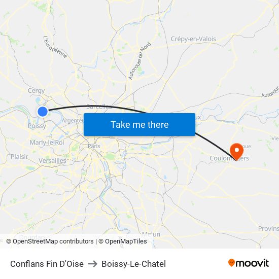 Conflans Fin D'Oise to Boissy-Le-Chatel map