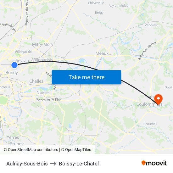 Aulnay-Sous-Bois to Boissy-Le-Chatel map