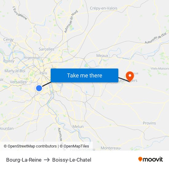 Bourg-La-Reine to Boissy-Le-Chatel map
