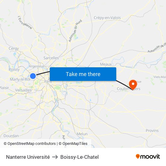 Nanterre Université to Boissy-Le-Chatel map