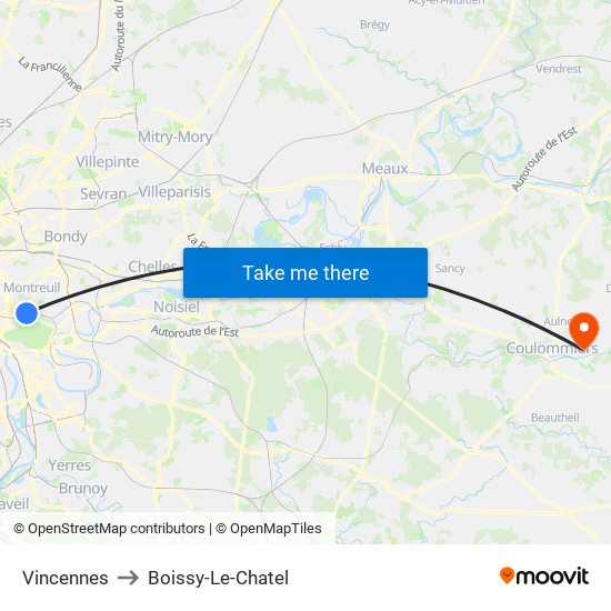 Vincennes to Boissy-Le-Chatel map