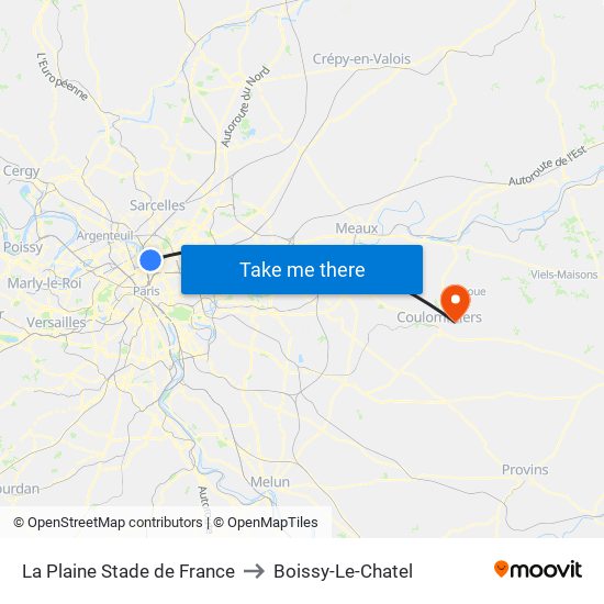 La Plaine Stade de France to Boissy-Le-Chatel map