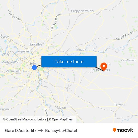 Gare D'Austerlitz to Boissy-Le-Chatel map