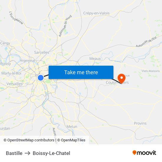 Bastille to Boissy-Le-Chatel map