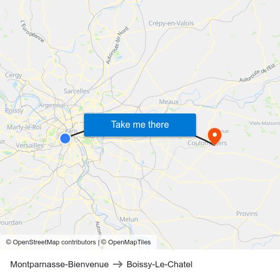 Montparnasse-Bienvenue to Boissy-Le-Chatel map