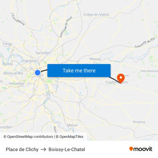 Place de Clichy to Boissy-Le-Chatel map