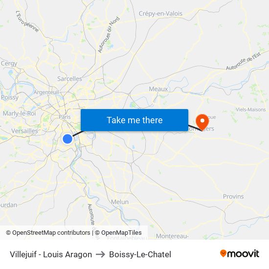 Villejuif - Louis Aragon to Boissy-Le-Chatel map