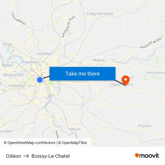 Odéon to Boissy-Le-Chatel map