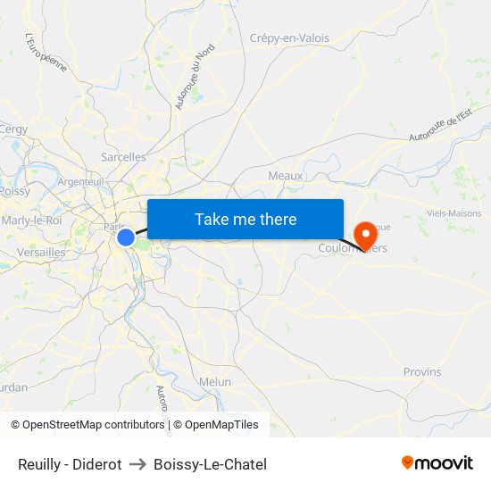 Reuilly - Diderot to Boissy-Le-Chatel map