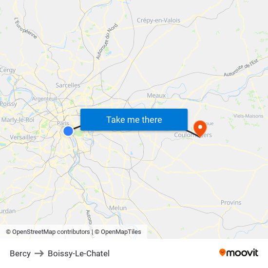 Bercy to Boissy-Le-Chatel map