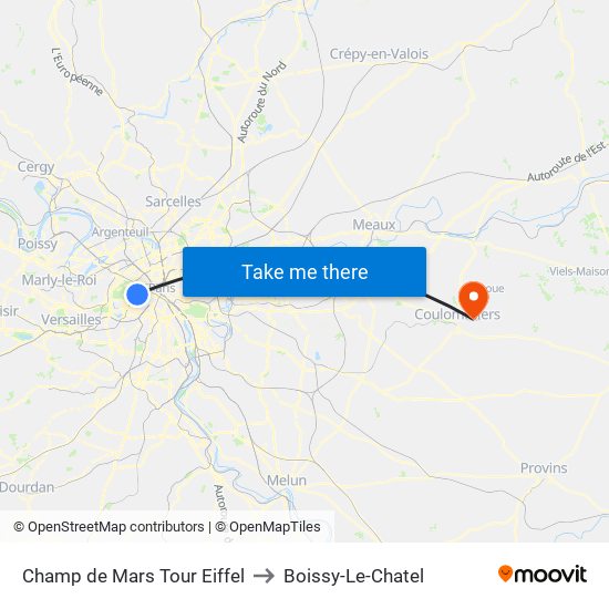 Champ de Mars Tour Eiffel to Boissy-Le-Chatel map