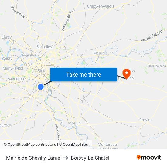 Mairie de Chevilly-Larue to Boissy-Le-Chatel map