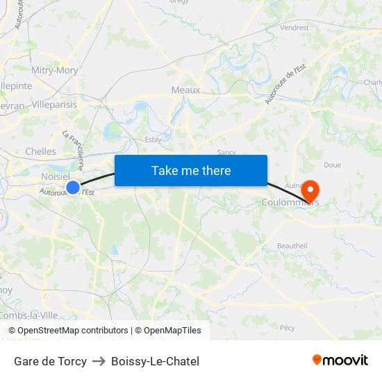 Gare de Torcy to Boissy-Le-Chatel map