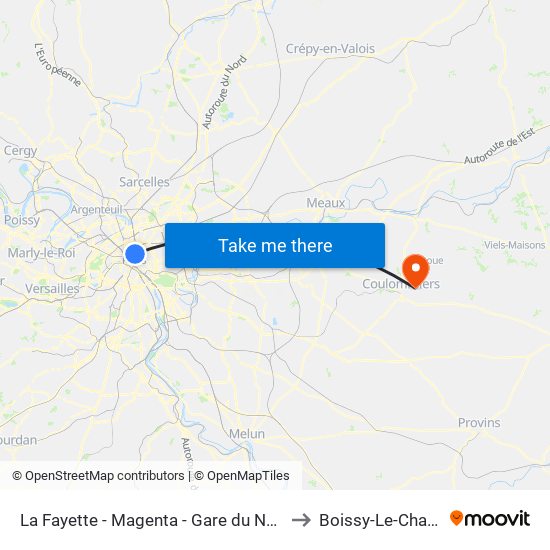 La Fayette - Magenta - Gare du Nord to Boissy-Le-Chatel map