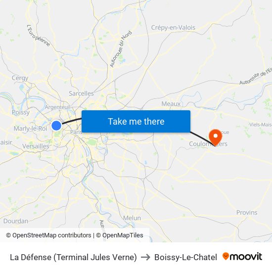 La Défense (Terminal Jules Verne) to Boissy-Le-Chatel map