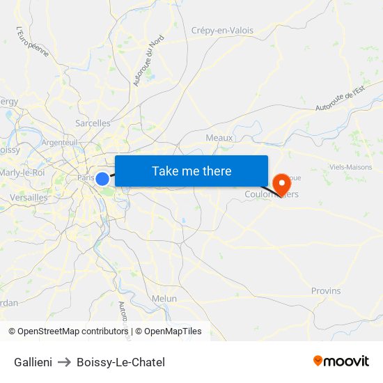 Gallieni to Boissy-Le-Chatel map