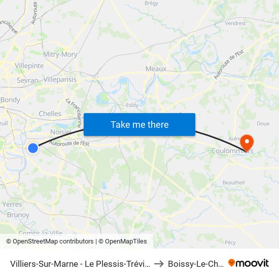 Villiers-Sur-Marne - Le Plessis-Trévise RER to Boissy-Le-Chatel map