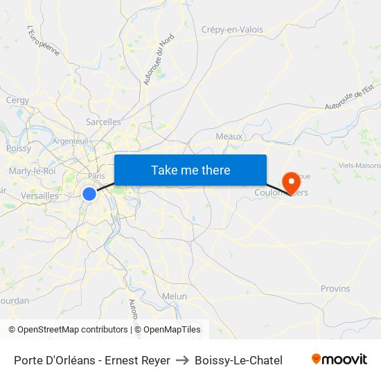 Porte D'Orléans - Ernest Reyer to Boissy-Le-Chatel map