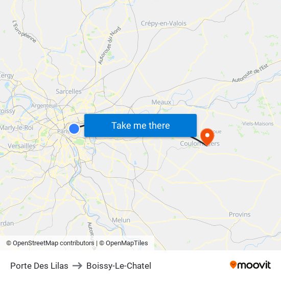 Porte Des Lilas to Boissy-Le-Chatel map