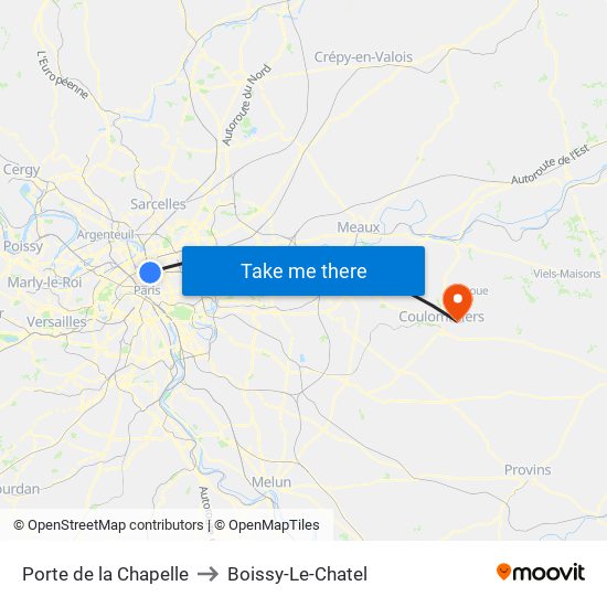 Porte de la Chapelle to Boissy-Le-Chatel map