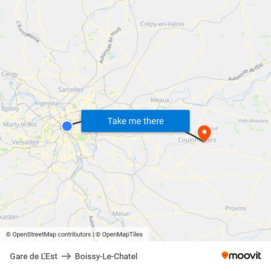 Gare de L'Est to Boissy-Le-Chatel map